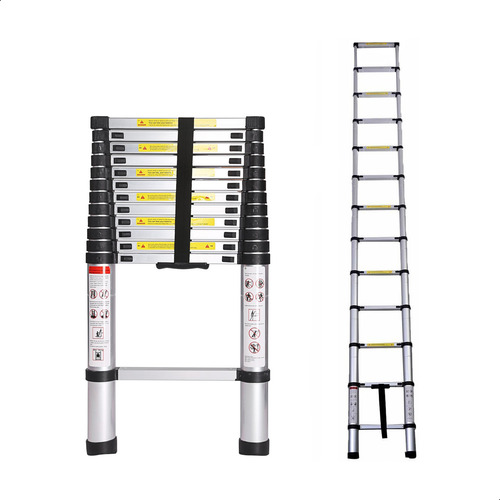 Escalera Recta De Aluminio Desplegable Tipo Telescopio 3,8 M