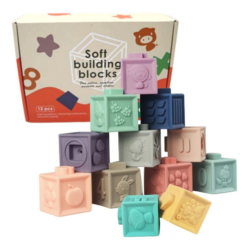 Imagen 3 de 8 de Cubos Bloques De Goma Para Apilar Didacticos Texturas Bebe
