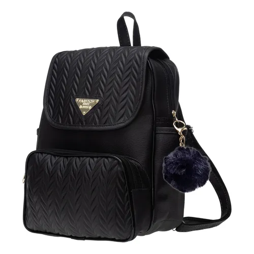 Mochila Feminina Bolsa Escolar Reforçada Trabalho C/ Pompom Preto...