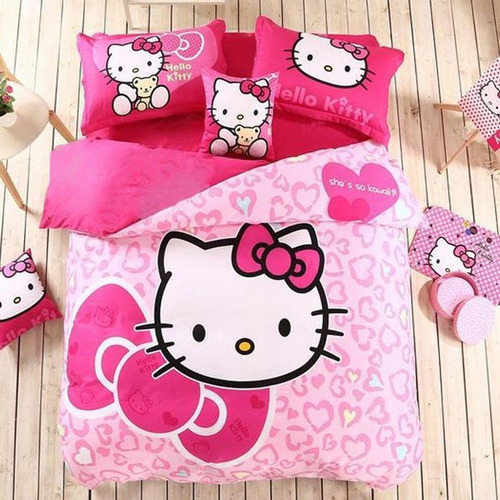 Jogo De Cama Infantil Casal Queen Hello Kitty 4 Peças