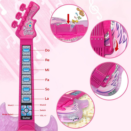 Set De Guitarra Y Micrófono Takihon Para Niños Con Música Y