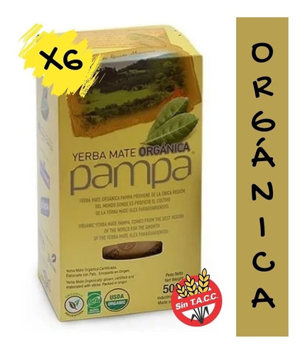 Yerba Orgánica Mate Pampa 500gr. Certificada Pack X 6 Tigre