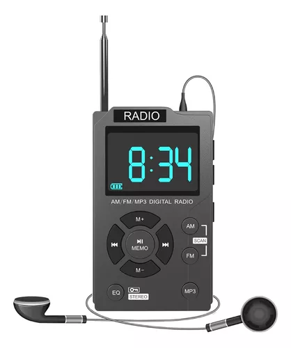 Radio portátil personal AM/FM, radio de bolsillo con pantalla LCD de  sintonización digital, radio Walkman recargable con auriculares Sterio,  radio