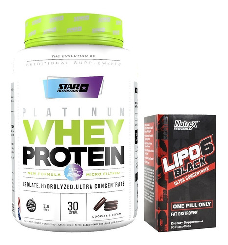 Proteina Whey Star Nutrition 2 Lb + Lipo Black Uc X 60 Caps