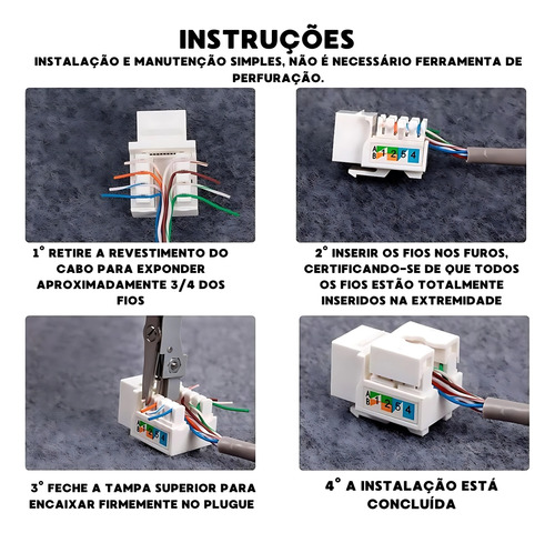 Kit C/ 10 Conector Rj45 Utp Femea Cat5e Branco Keystone