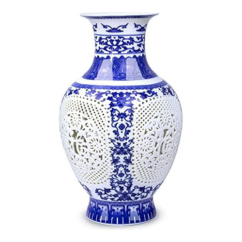 Jarrón Azul Y Blanco, Jarrón De Porcelana China Hecho...