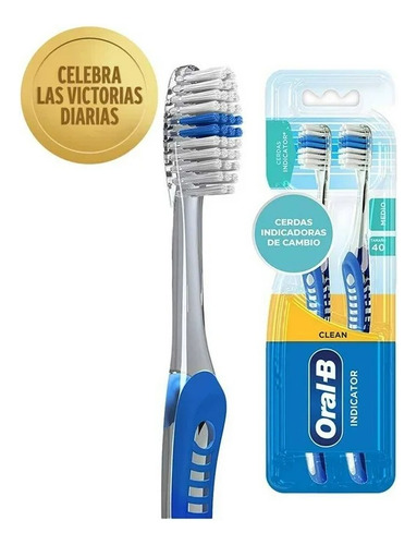 3 Pza Cepillo Dental Oral-b Clean Indicator Medio 2 Pzas Color Índigo