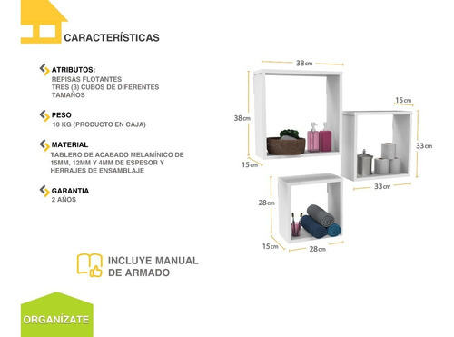 Imagen 4 de 8 de Repisas Cubos Set De 3 Casa Lista - Organízate