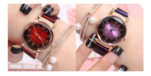 Relogio Feminino Quartz 1 Vermelho Vinho E 1 Roxo