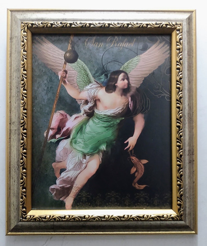 San Rafael Arcangel Enmarcado En Plata Y Oro 30 X 25 Cms
