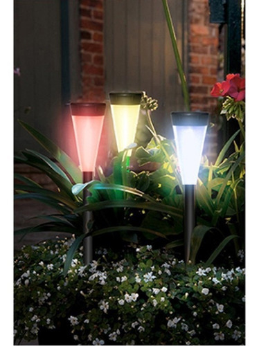 Pincho Farol Solar Multicolor De Jardín Luz Led 38cm Lampara