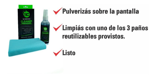 Imagen 2 de 6 de Limpia Pantallas Notebook Tv Monitor Smartphone 120cc Paños