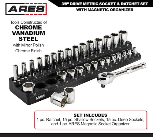 Ares 47004-juego De Llaves Métricas De 3/8 Pulgadas Y Trinqu