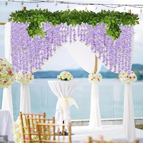 24pzs Flores Artificial Wisteria Decoración Fiesta Boda 1.1m Lavanda