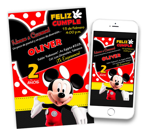 Invitación Digital Mickey Mouse Imprimible Whatsapp