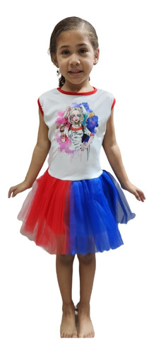 Vestido Disfraz Harley Quinn Manga Corta Tutu