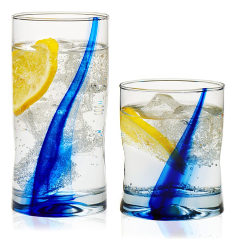 Libbey Juego De 16 Vasos De Vidrio Listón Azul Impression Azul