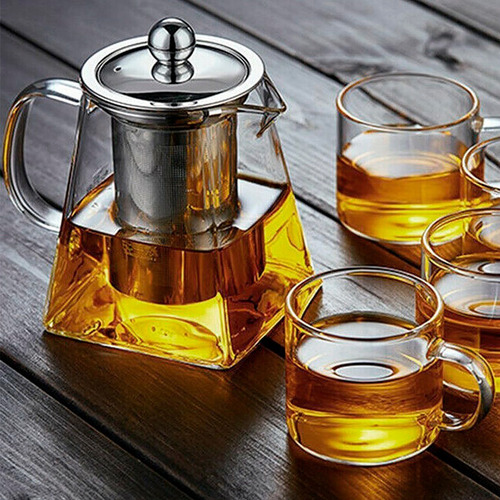 Imagen 7 de 10 de Tetera De Vidrio Transparente Con Infusor Y Tapa 750ml