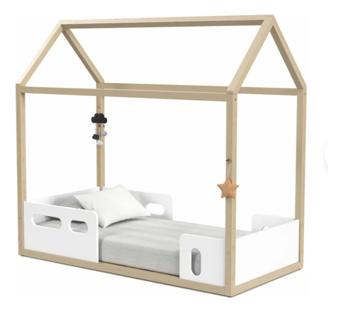 Cama Casita Montessori 1 Plaza-mdf Y Madera Blanco