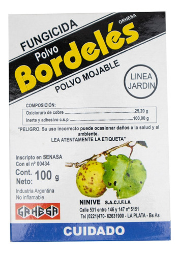 Polvo Bordelés Oxicloruro De Cobre 100 Grs Grhesa Fungicida