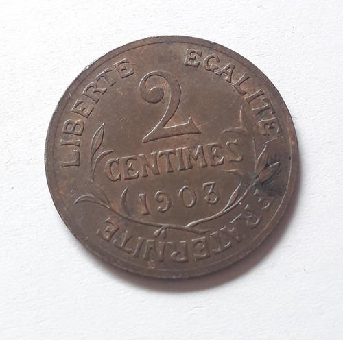 Francia 2 Centimos Año 1903 Moneda Bronce Centimes Km#841