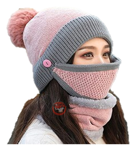 Pack Gorro Lana Cuellera Guante Mascarilla Invierno Mujer