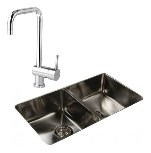 Bacha Doble Cocina Johnson Q76 Monocomando Peirano Cuadrado