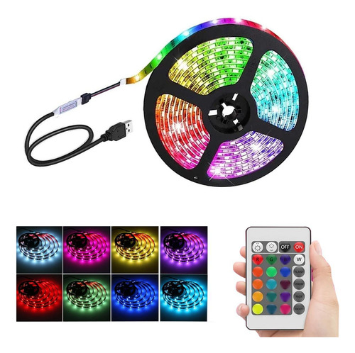 Fita De Led Usb Rgb 5metros Controle 5v Embutido P/tv Pc