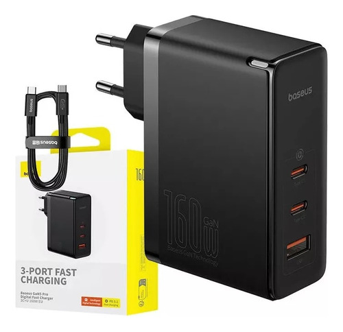 Carregador Baseus 160w Gan 5 Pro Pd 3.1 Cor Preto