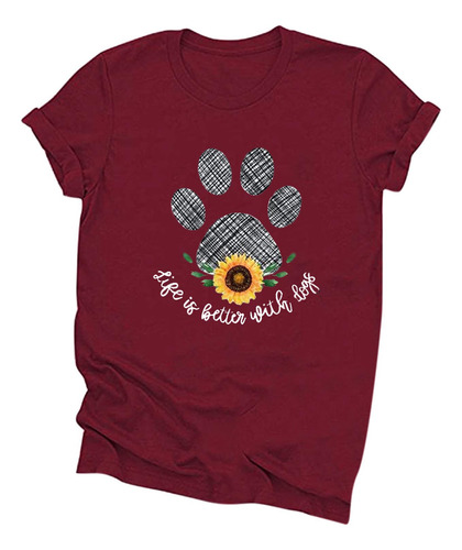 Camiseta De Manga Corta Con Estampado De Perro Para Mujer