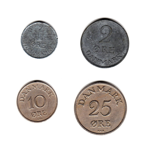 Excelente Lote 4 Monedas Dinamarca Ore Decada '50 Y '60 Zinc