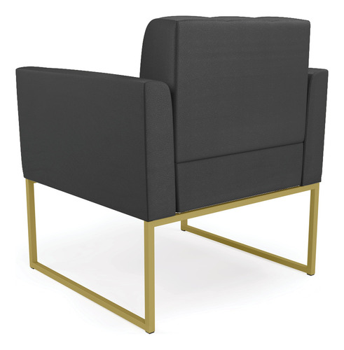 Kit Sofá E 2 Poltronas Elisa Corino Base Industrial Dourado Cor Preto