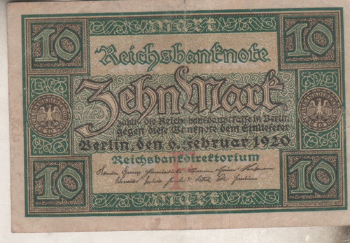 Antiguo Billete De * Alemania * 10 Marcos - Año 1920