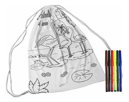 Kit 10 Lembrancinhas Personalizadas Mochilas Pinte Lave Flamingo
