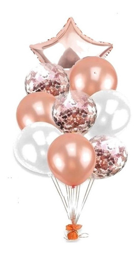 Bouquet De 9 Globos Estrella Rosa Gold