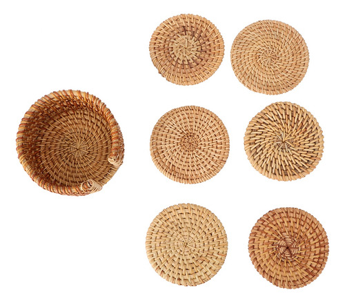 Tapete De Rattan, 6 Peças De Bebidas Vintage, Tapetes De Chá