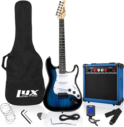 Kit De Guitarra Electrica 20w Color Azul Marca Lyxpro