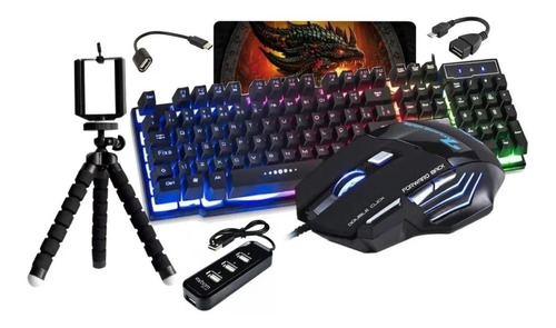 Kit Teclado Led E Mouse Gamer  Kit Cel Mobilador + Mousepad 