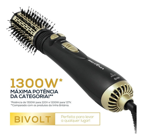 Escova Rotativa Britania Ber20pd 3 Temperaturas 1300w Bivolt