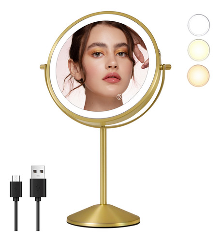 Espejo De Maquillaje Led De Escritorio 8in 1x &10x Agrandar