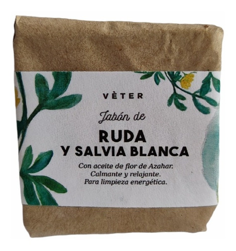 Jabón Vegetal Artesanal De Ruda Y Salvia Blanca 95grs