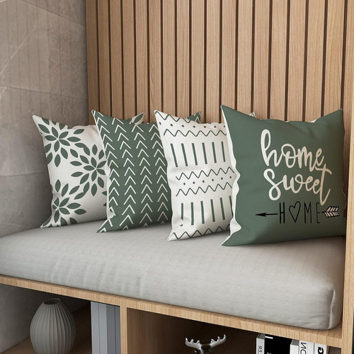4Pcs Fundas De Cojín De 45x45cm, Funda de Almohada De Sofá Moderno Geométricas,Impresión De Doble Cara,Color Verde