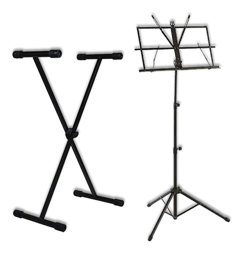 Kit Estante Partitura Pastas Pedestal + Suporte X P/ Teclado