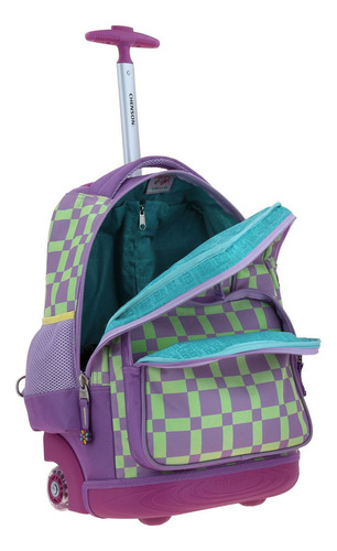Mochila Grande Chenson Escolar Baston Con Ruedas Luz Led Tare Color Lila Diseño De La Tela Liso