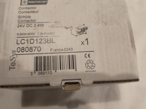Contactor Telemecanique Lc1 D123 Bl 5,5kw/7,5 Hp 24 Vdc