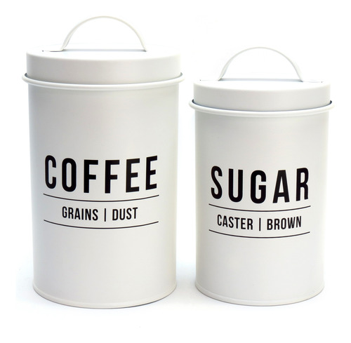 Kit 2 Latas Café E Açúcar Preta Branca Retrô Com Tampa