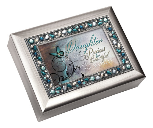 Cepillado Plata Jeweled Inlay Joyas Caja De Musica