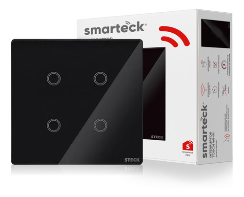Interruptor Inteligente Wifi 4 Botões Touch Preto Smarteck
