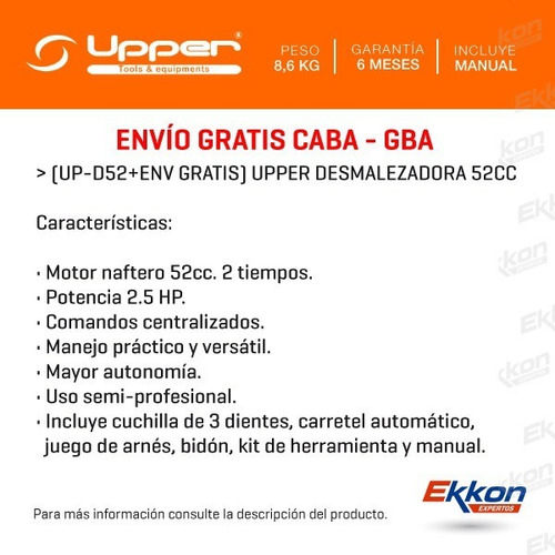 Imagen 2 de 9 de Desmalezadora 52 Cc Nafta Cuchilla Upper Env Gratis Caba Gba