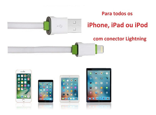 Cabo De iPhone Turbo iPad iPod Lightning Carregador Reforçad Cor Branco/Verde